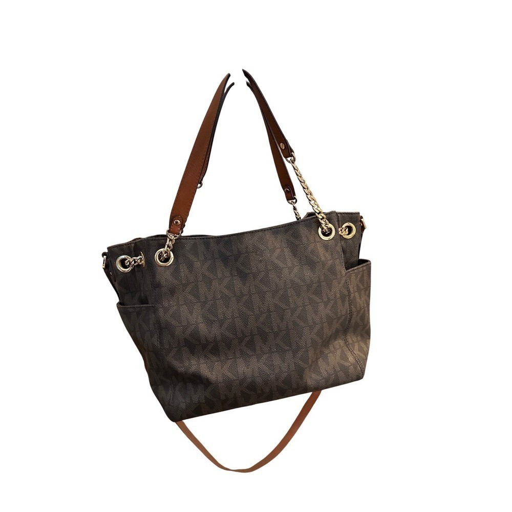 Michael Kors Bedford Medium NS Tote Brown Monogram Logo Crossbody Bag with Acorn